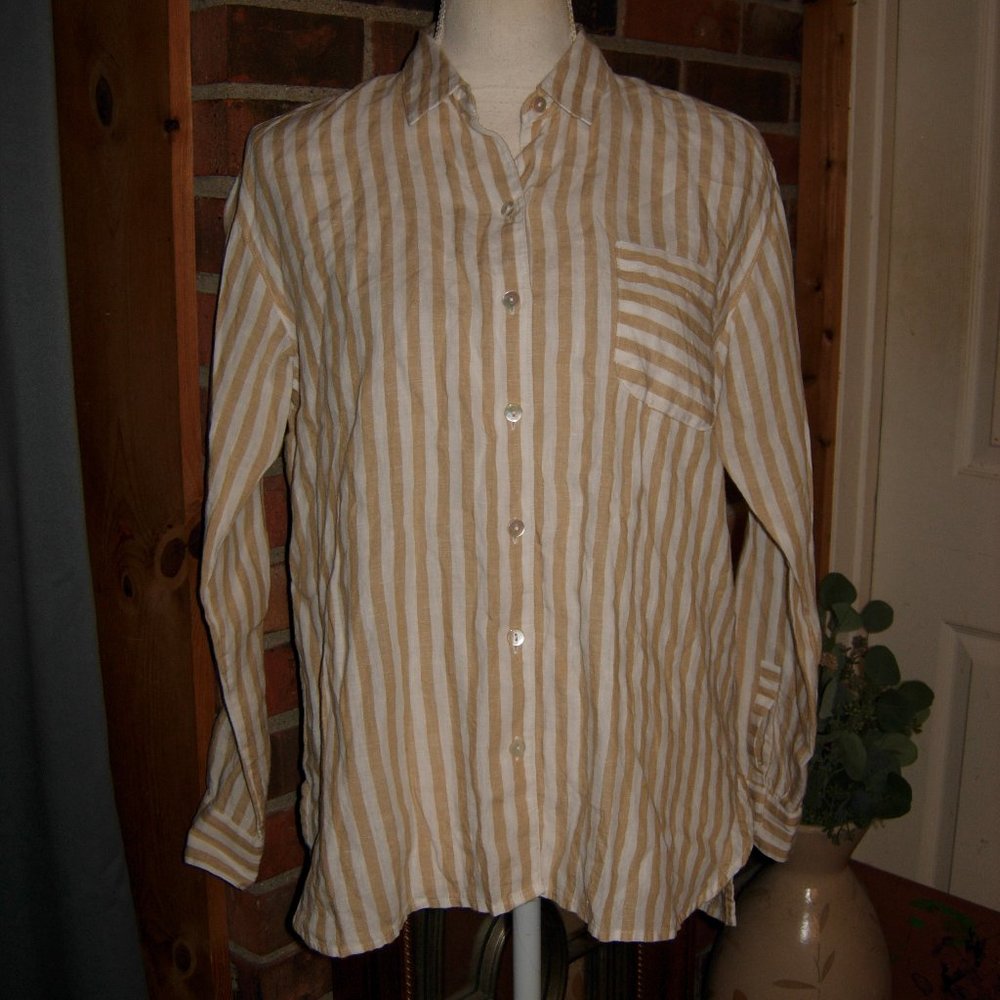 J. Jill Striped 100% Linen Top XS
